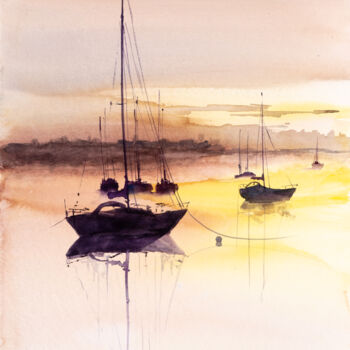 绘画 标题为“***Sunset harbour***” 由Yuriy Kraft, 原创艺术品, 水彩