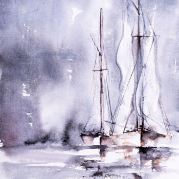 Pintura intitulada "***Sailing X***" por Yuriy Kraft, Obras de arte originais, Aquarela