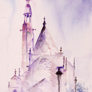 Painting titled "***Paris, Cathedral…" by Yuriy Kraft, Original Artwork, Watercolor