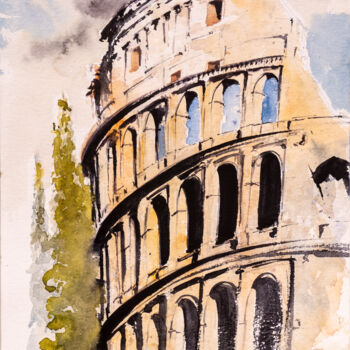 Schilderij getiteld "***Colosseum, Rom***" door Yuriy Kraft, Origineel Kunstwerk, Aquarel