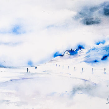 Painting titled "***Winter House***" by Yuriy Kraft, Original Artwork, Watercolor