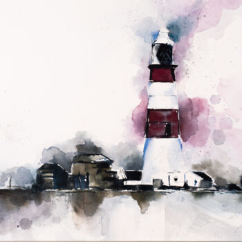 Painting titled "***Lighthouse I***" by Yuriy Kraft, Original Artwork, Watercolor