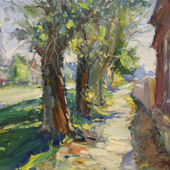 Painting titled "By the road" by Yuriy Demiyanov, Original Artwork, Oil Mounted on Wood Stretcher frame