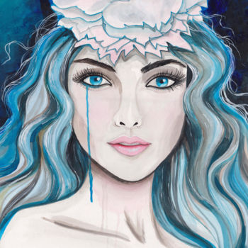 Pittura intitolato ""Lady in blue" acry…" da Alexandra Dobreikin, Opera d'arte originale, Acrilico