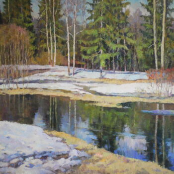 Painting titled "Spring mood" by Yury Sapozhnikov, Original Artwork, Oil
