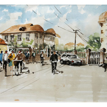 Painting titled "金口一路Jinkou Road in…" by Yu Tian, Original Artwork, Watercolor