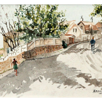 Painting titled "转角 Around the corner" by Yu Tian, Original Artwork, Watercolor