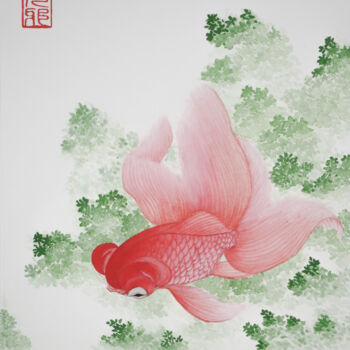 「Petite robe rouge」というタイトルの絵画 Yuxiang Liuによって, オリジナルのアートワーク, インク