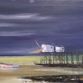 Pintura titulada "Carrelets sous l’or…" por Yves David, Obra de arte original, Oleo