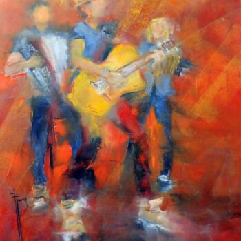 Pintura titulada "Concert Guitare" por Yveline Javer, Obra de arte original, Oleo