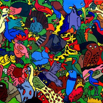 Peinture intitulée "la vie des bêtes" par Yves Perrin, Œuvre d'art originale, Huile