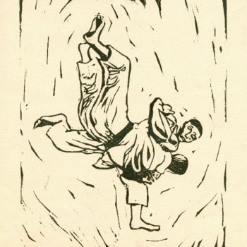 "JUDO" başlıklı Baskıresim Yves Varlet tarafından, Orijinal sanat, Linocut