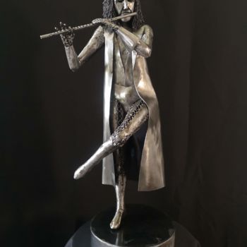 Sculpture titled "Flutist" by Evgen Zaborovsky, Original Artwork, Metals