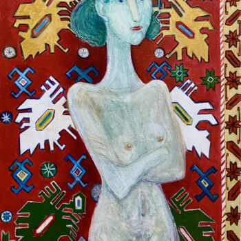 Painting titled ".Carpet and girl" by Zakir, Original Artwork, Oil