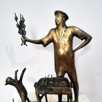 Sculpture titled "Delicious barbecue…" by Zakir, Original Artwork, Bronze