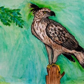 Картина под названием "Ornate Hawk Eagle" - Zen Lucero, Подлинное произведение искусства, Акварель