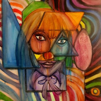 Картина под названием "In Memory of Clowna…" - Zen Lucero, Подлинное произведение искусства, Акварель Установлен на Деревянн…