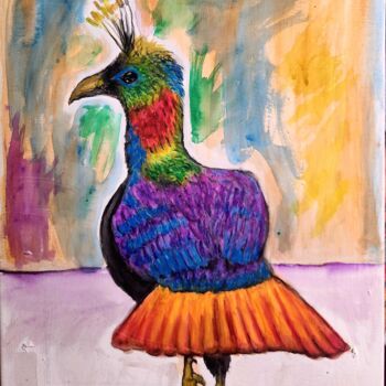 Painting titled "Himalayan Monai" by Zen Lucero, Original Artwork, Watercolor Mounted on Wood Stretcher frame