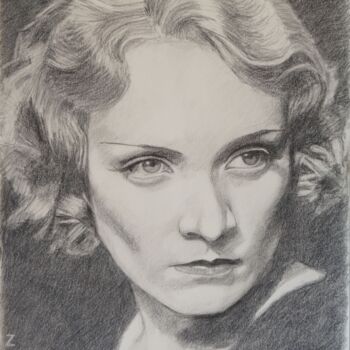 Drawing titled "Marlene Dietrich" by Zeven, Original Artwork, Graphite