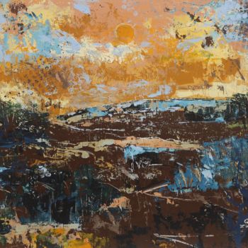 Картина под названием "Sunrise on the Moor" - Galina Zimmatore, Подлинное произведение искусства, Акрил Установлен на Деревя…