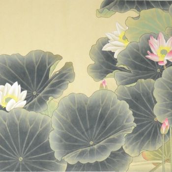 Картина под названием "Lotus fragrance in…" - Huizhen Zhang 张慧珍, Подлинное произведение искусства, Пигменты