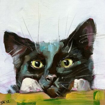 「Black Cat Painting…」というタイトルの絵画 Zhanna Kanによって, オリジナルのアートワーク, オイル