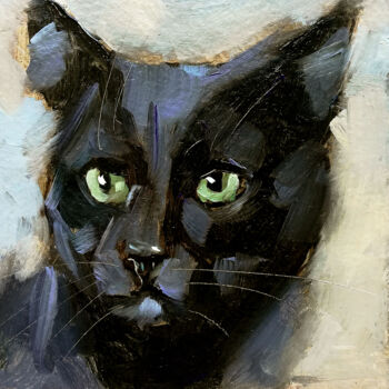 Pittura intitolato "Black Cat Painting…" da Zhanna Kan, Opera d'arte originale, Olio