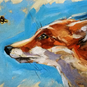 「Red Fox and Bee Pai…」というタイトルの絵画 Zhanna Kanによって, オリジナルのアートワーク, オイル