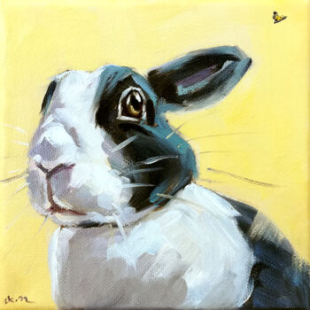 「Bunny & Bee Painting」というタイトルの絵画 Zhanna Kanによって, オリジナルのアートワーク, オイル