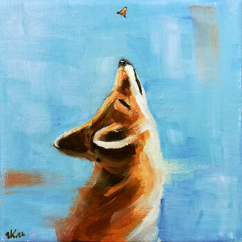Pintura intitulada "Fox & Butterfly Wil…" por Zhanna Kan, Obras de arte originais, Óleo