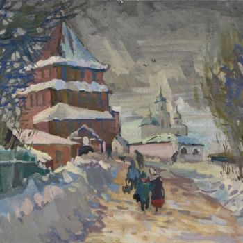 Schilderij getiteld "(Etude) winter day…" door Juliya Zhukova, Origineel Kunstwerk, Olie