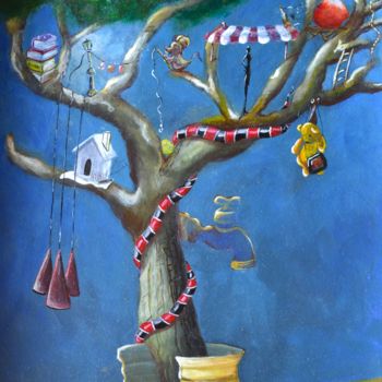 Peinture intitulée "Árvore da vida" par Zinih, Œuvre d'art originale, Acrylique