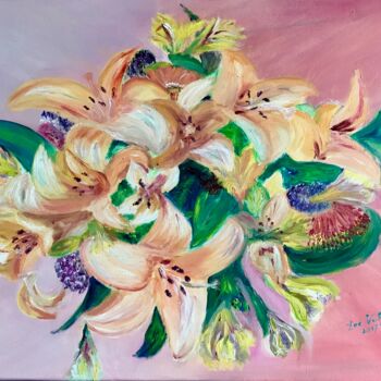 Картина под названием "Bouquet de Lys" - Zoé Valy, Подлинное произведение искусства, Масло Установлен на Деревянная рама для…