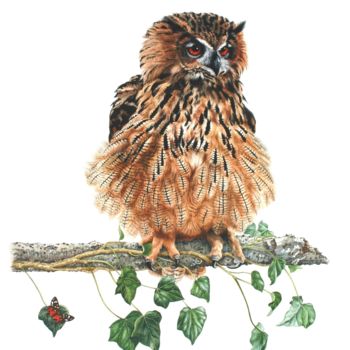 Painting titled "Eagle Owl" by Zoe Norman, Original Artwork, Watercolor