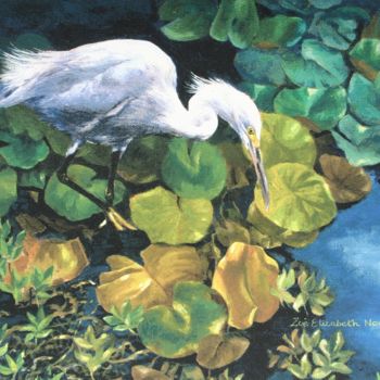 Peinture intitulée "Snowy Egret" par Zoe Norman, Œuvre d'art originale, Huile