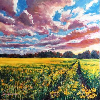 Painting titled "Golden Field" by Zoe Norman, Original Artwork, Oil