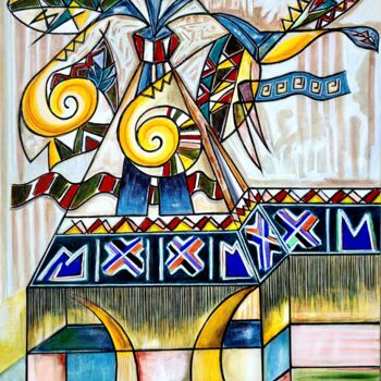 Картина под названием "TÉOCALLI" - Zol Artistic, Подлинное произведение искусства, Акрил Установлен на Деревянная рама для н…