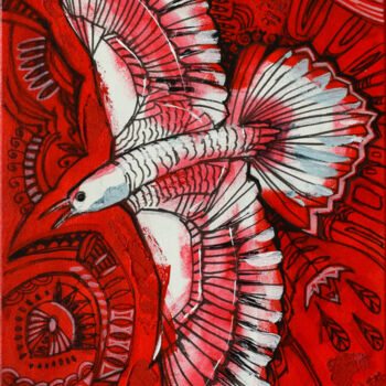 Painting titled "White crow" by Zora, Original Artwork, Acrylic Mounted on Wood Stretcher frame