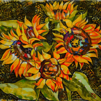 Malarstwo zatytułowany „Sunflowers3” autorstwa Zora, Oryginalna praca, Akryl Zamontowany na Drewniana rama noszy