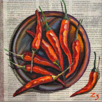 Peinture intitulée "hot pepper" par Zora, Œuvre d'art originale, Huile Monté sur Châssis en bois
