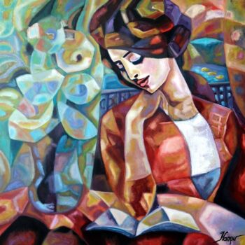 Painting titled "Afternoon reading" by Zsolt Hanyu, Original Artwork, Oil Mounted on Wood Stretcher frame