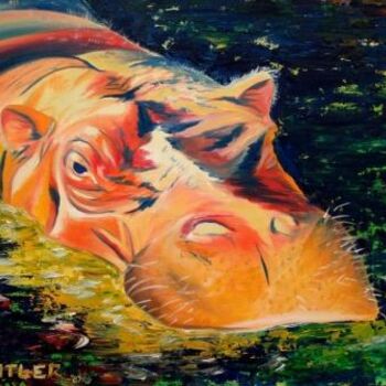 Pittura intitolato "Hippo" da Carrie Everitt, Opera d'arte originale, Olio
