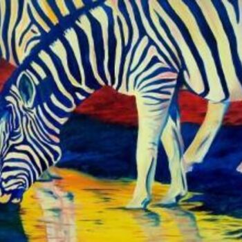 Painting titled "Zebras" by Carrie Everitt, Original Artwork, Oil