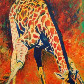 Painting titled "Endangered Giraffe" by Carrie Everitt, Original Artwork, Oil
