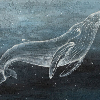 Painting titled "Universal whale" by Zukhra Atnasheva, Original Artwork, Acrylic Mounted on Wood Panel