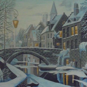 Painting titled "Bruges in winter wi…" by Liubov Aristova, Original Artwork, Oil