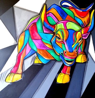 Peinture intitulée "Le taureau de wall…" par Cindy Fontana, Œuvre d'art originale, Acrylique
