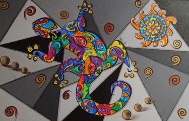 Peinture intitulée "Esprit salamandre" par Cindy Fontana, Œuvre d'art originale, Acrylique Monté sur Châssis en bois