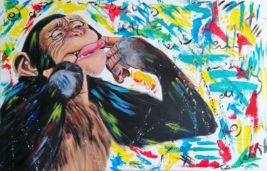 Peinture intitulée "Malin comme un singe" par Cindy Fontana, Œuvre d'art originale, Acrylique Monté sur Châssis en bois