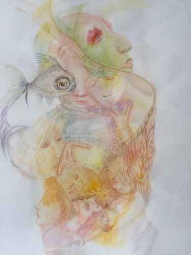 Dessin intitulée "Эффект Золотой рыбки" par Liudmila Rybakova, Œuvre d'art originale, Aquarelle